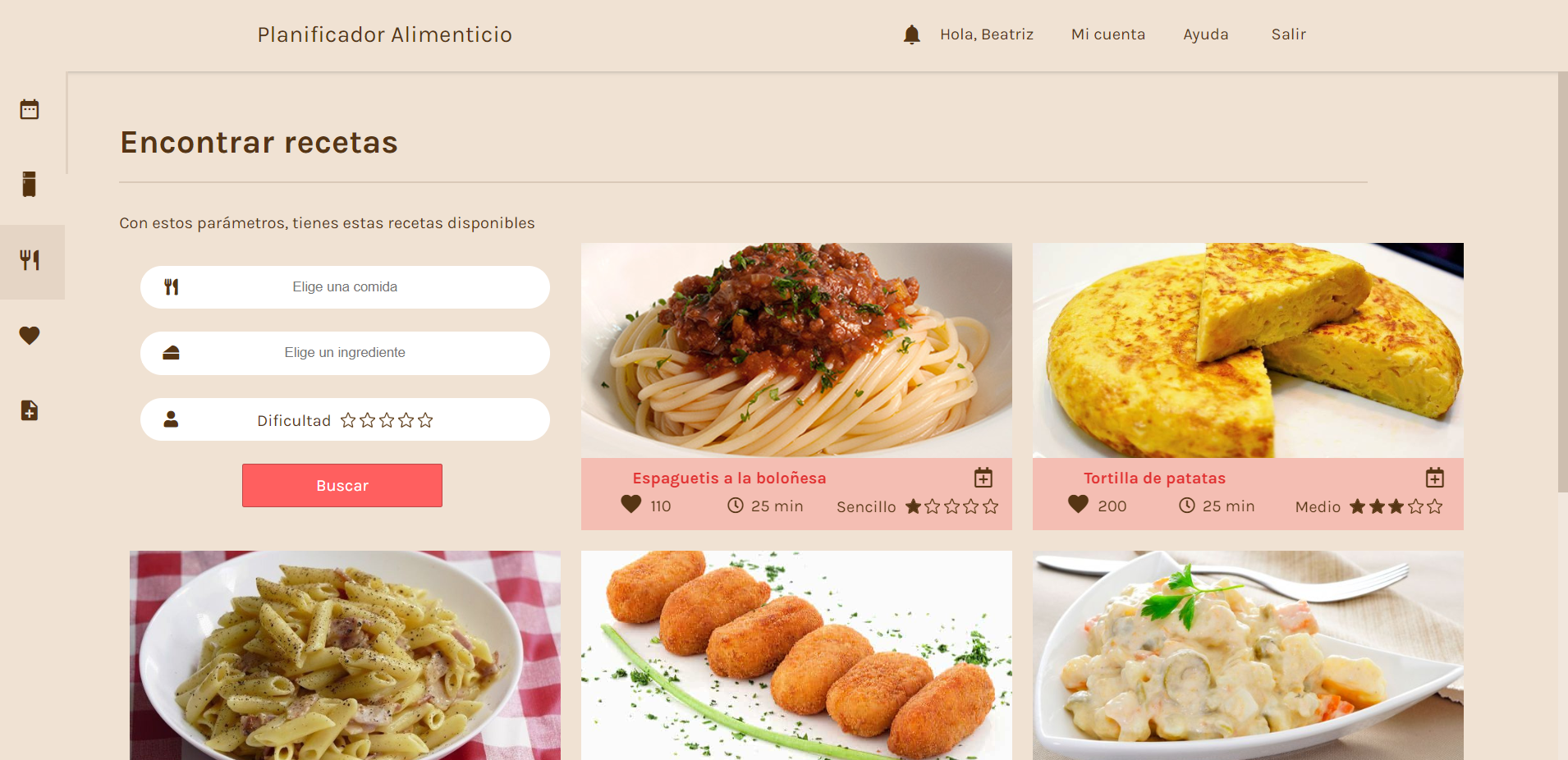 Food scheduler second view